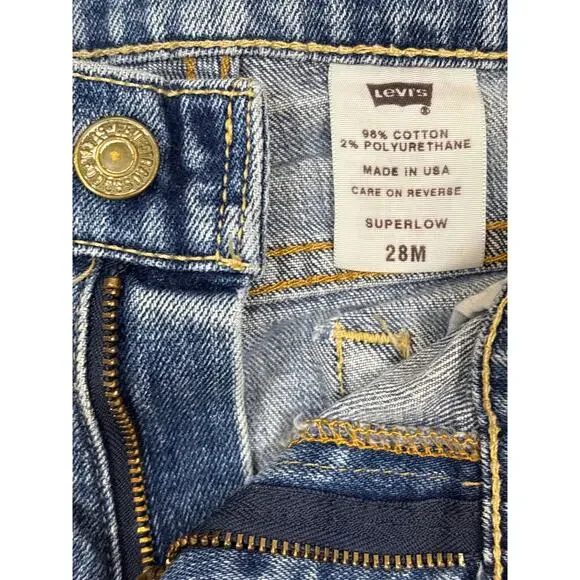 Y2K Levi’s 518 Superlow 28 M blue denim Jeans made in USA flared women’s - Picture 3 of 7